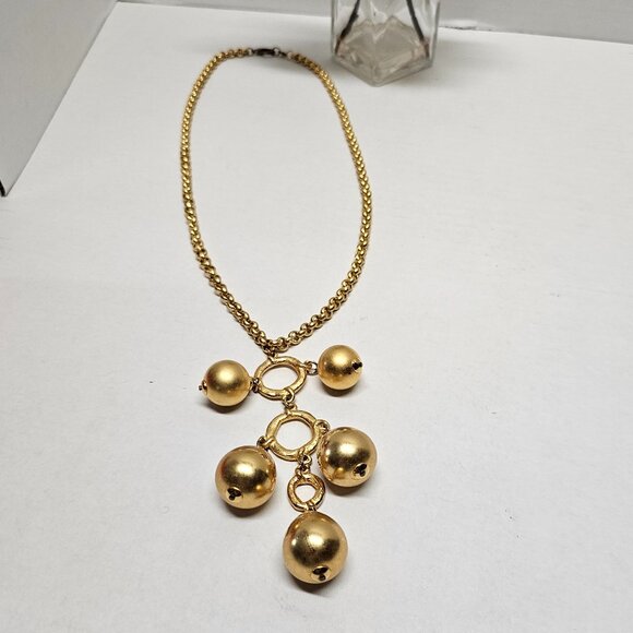 Signed POGGI Paris French Coutre Gold Tone Statement Necklace Pear Ball Drop - Picture 14 of 14